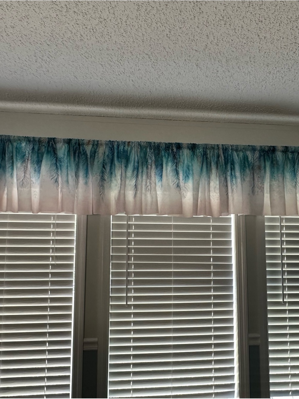 Teal-Blue Ombre Feather Extra Wide 2Pc Valance Set